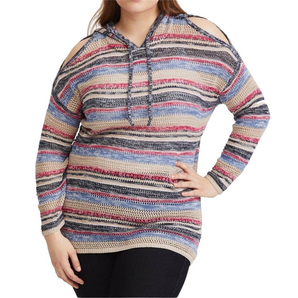 NEW Torrid Open Knit Cold Shoulder Hood Tunic Sweater Womens Plus Size 0 FLAWED
